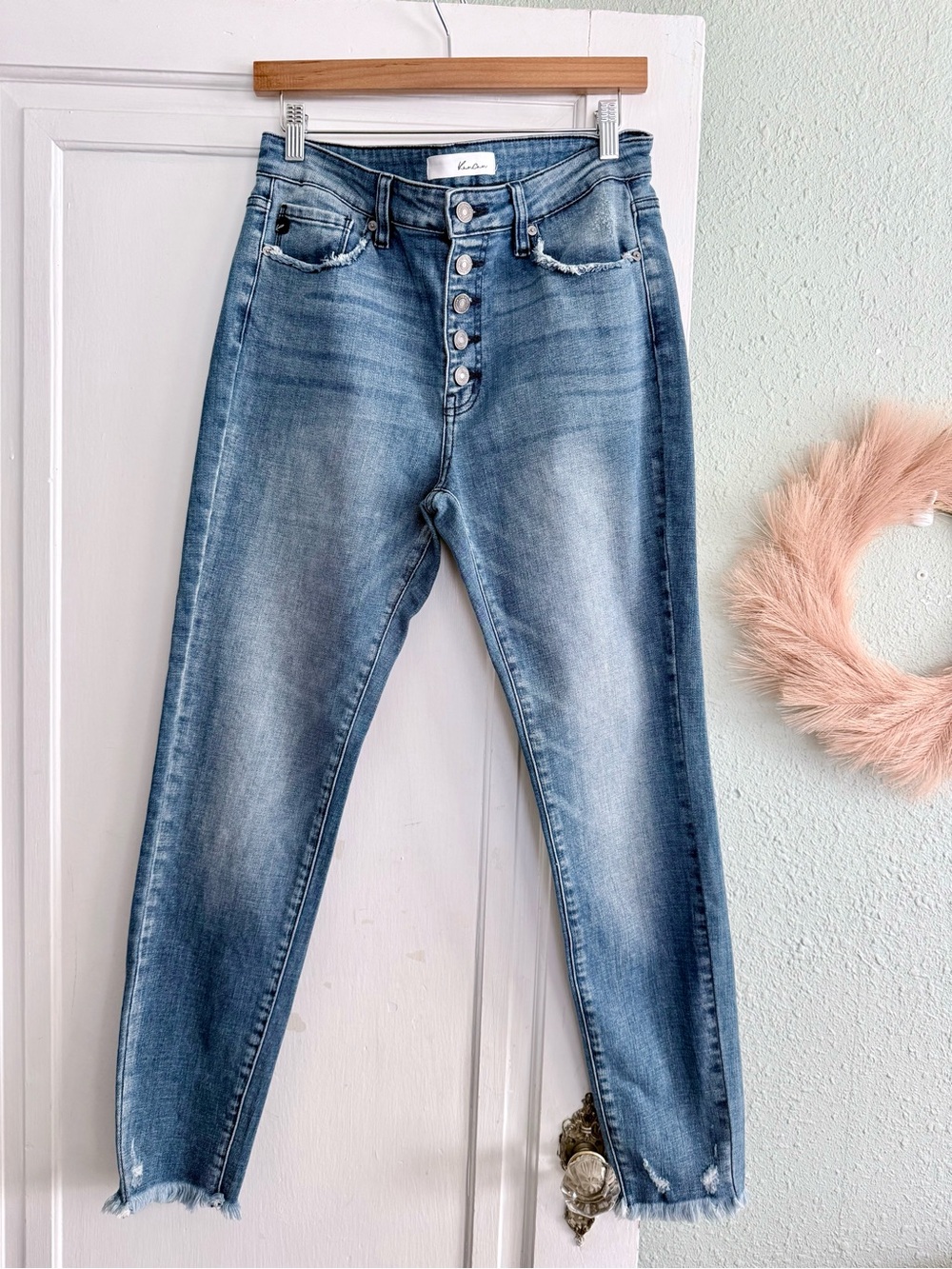 KanCan High-Rise Button-Fly Faded Blue Jeans